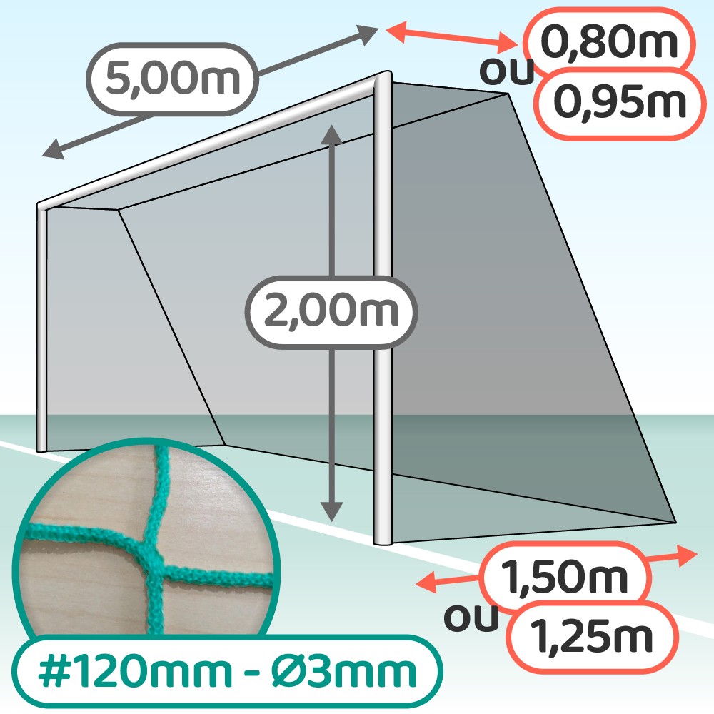 Filet de but pour foot à 5 - Mailles 120 x 120 mm - 3 mm