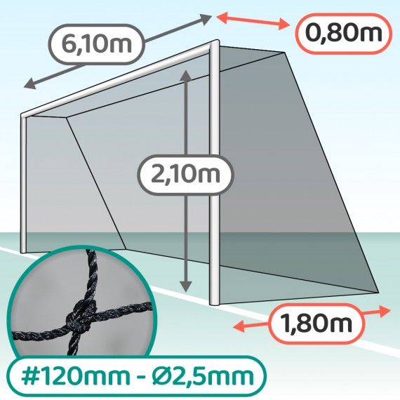 Filet de but Minimes club - Mailles 120 x 120 mm - ∅ 2,5 mm