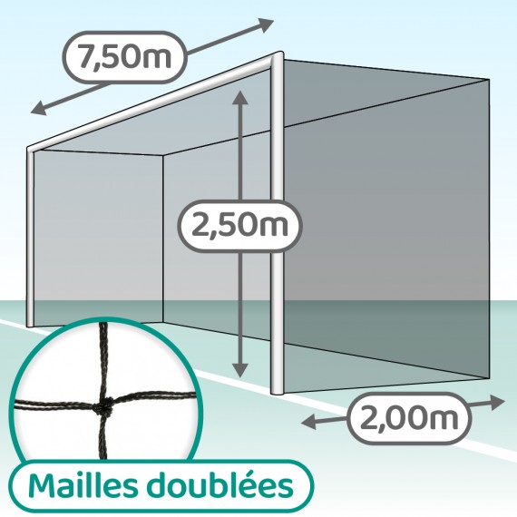 Paire de filets pour but de compétition européen de foot à 11 (Séniors)  - Mailles doublées 145 mm - ∅ 2x2 mm