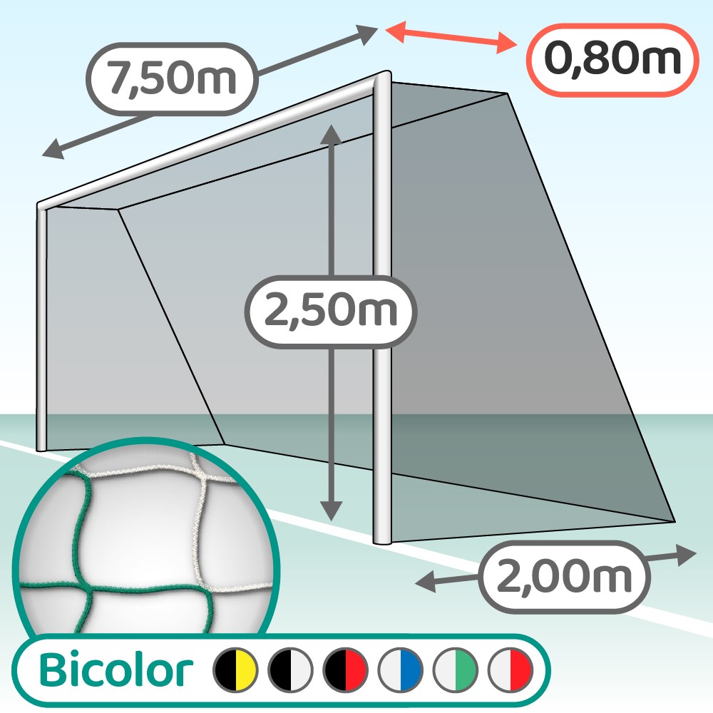 Paire de filets pour but de compétition trapézoïdal de foot à 11 (Séniors) - Mailles 120 mm - ∅ 4 mm - bi-couleur