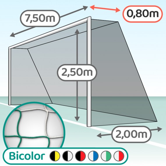 Paire de filets pour but de compétition trapézoïdal de foot à 11 (Séniors) - Mailles 120 mm - ∅ 4 mm - bi-couleur