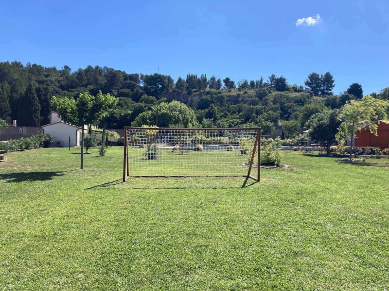 Cage de foot en bois avec filet de but de foot trapézoïdal