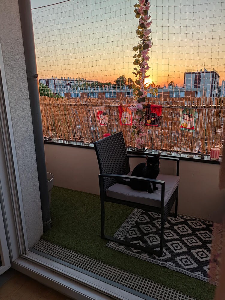 Filet de protection chat transparent sur balcon