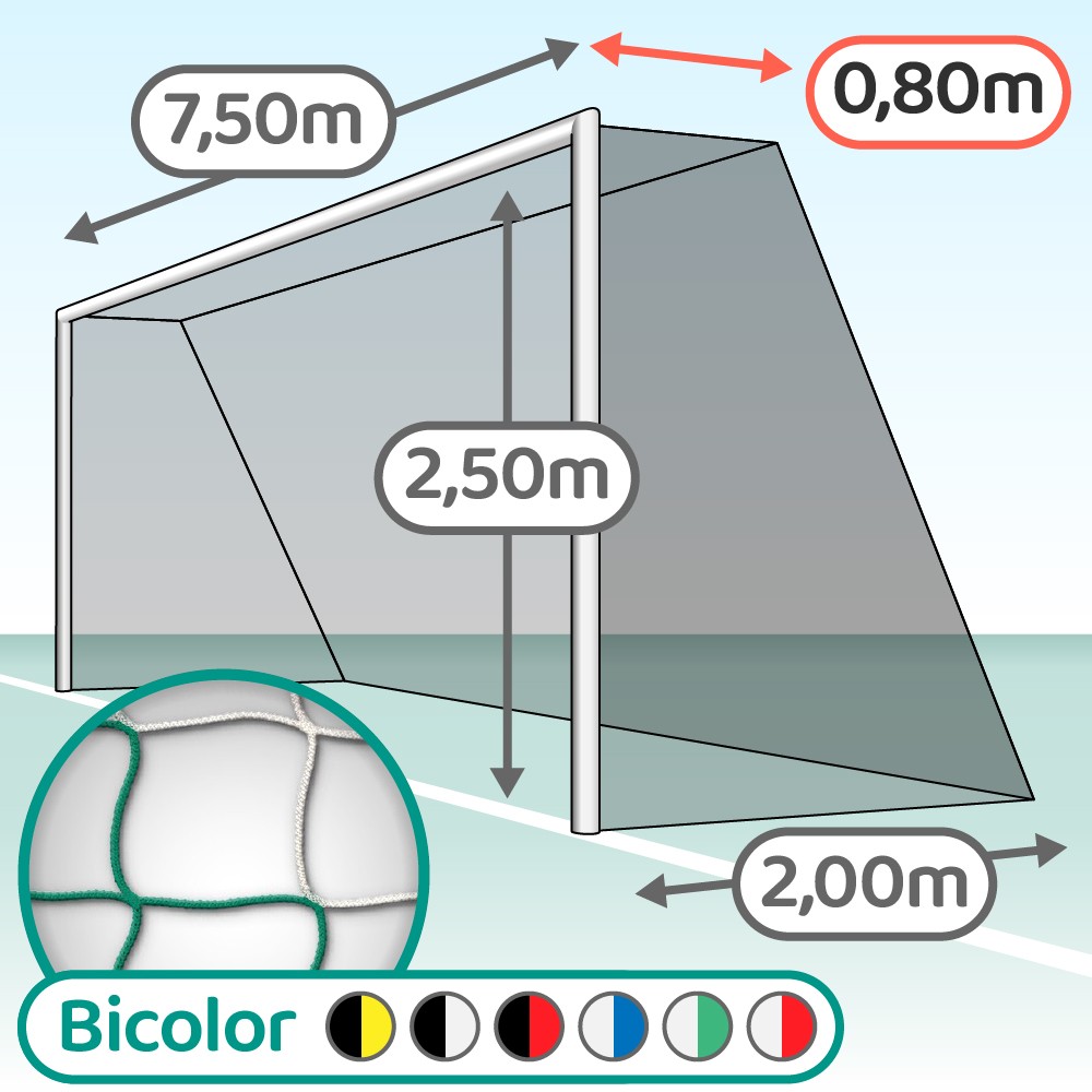Paire de filets pour but de compétition trapézoïdal de foot à 11 (Séniors)  - Mailles 120 mm - ∅ 4 mm - bi-couleur Paire de filets pour but de compétition trapézoïdal de foot à 11 (Séniors)  - Mailles 120 mm - ∅ 4 mm - bi-couleur