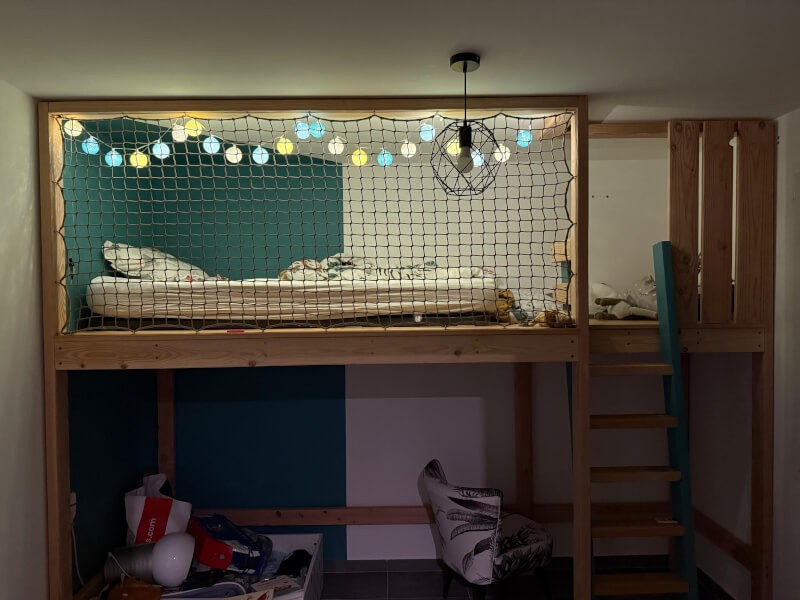 Filet de protection couleur chanvre pour lit en mezzanine d'enfant