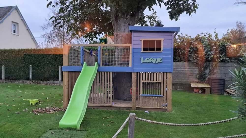 Garde-corps en filet couleur chanvre pour cabane d'enfant de jardin