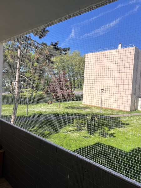 Filet de protection chats transparent sur balcon
