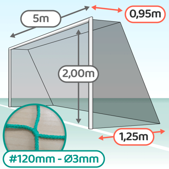 Filet de but pour foot à 5 - Mailles 120 x 120 mm - 3 mm
