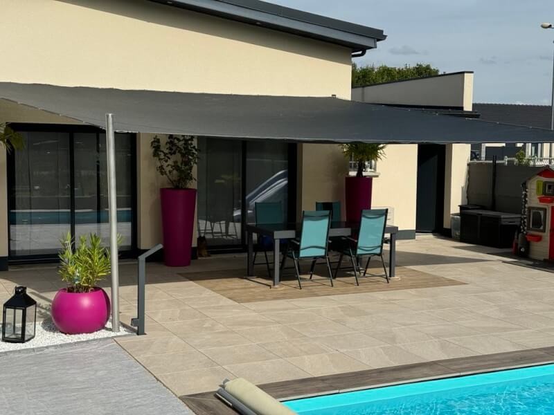 Filet de couverture pergola sur mesure sur terrasse, gris anthracite