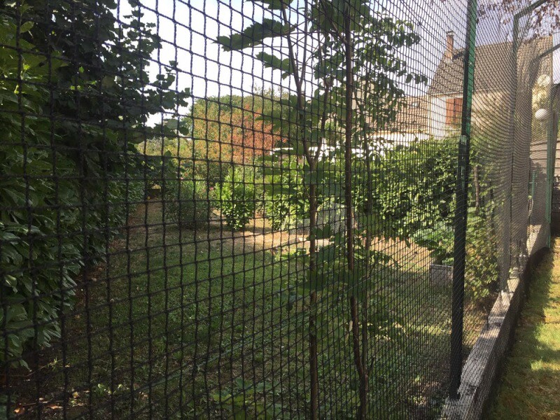 Filets installés dans jardin pour empêcher les chats de sortir