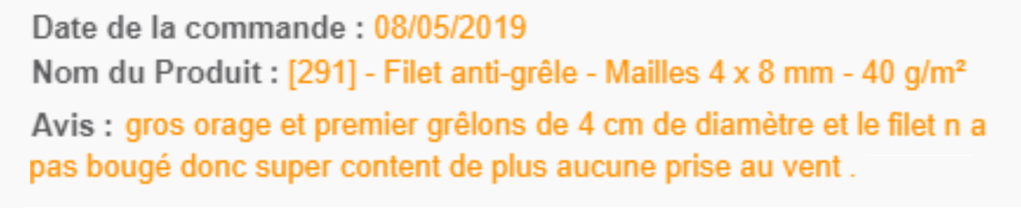 Avis filet anti-grêle