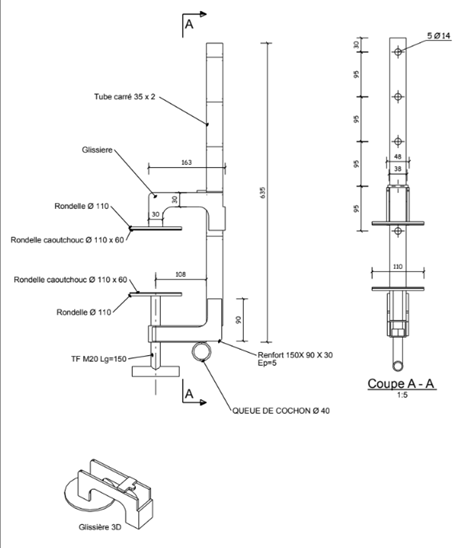 Plan de la pince du potelet NF P93-355