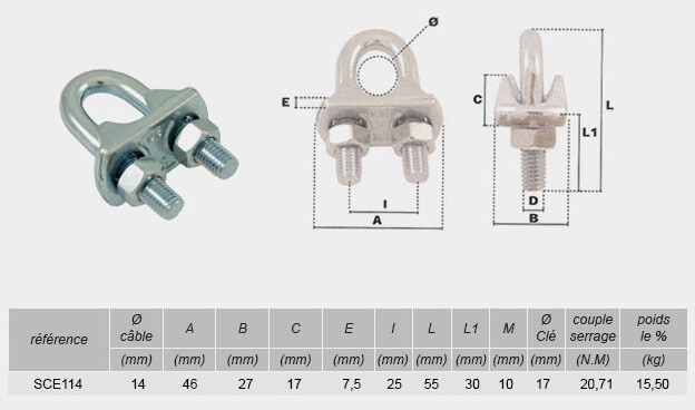 Serre-câble à étrier en acier zingué pour câble 12/14 mm - La Fabrique à  Filets